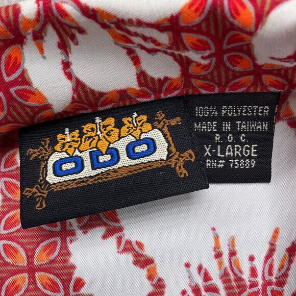 ODO Shirt‎ Men XLarge Red White Floral Tropical Hibiscus Aloha Casual VTG - Picture 4 of 9